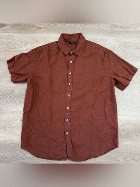 Quince 100% European Linen Relaxed Short Sleeve Chocolate Brown Shirt Men’s XL